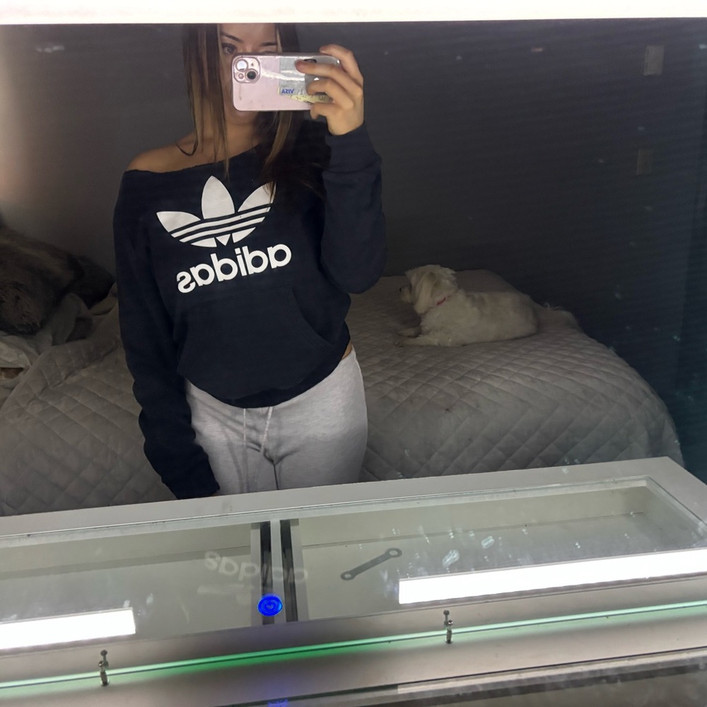 adidas off the shoulder cut-out neck sweatshirt | black & white | XS